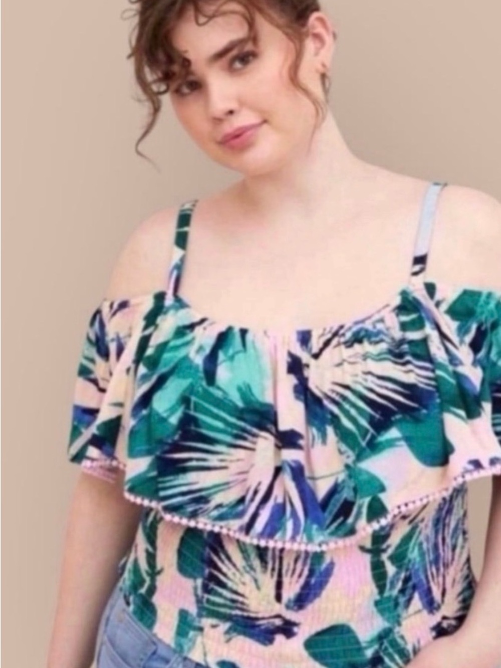 Torrid Crinkle Gauze Cold Shoulder Ruffle Top Size 1X New
